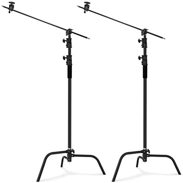 Soonpho 2 Pack 100% Heavy-Duty Steel C-Stand, Pro Photography Light Stand with 3.5'/108cm Extension Arm, Grip Head, Turtle Base for Studio Monolight, Softbox, Reflector, Max Height 10'/305cm - Black by soonpho - Used - Very Good condition - US$166.47