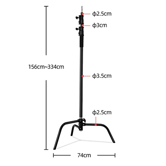 Soonpho 2 Pack 100% Heavy-Duty Steel C-Stand, Pro Photography Light Stand with 3.5'/108cm Extension Arm, Grip Head, Turtle Base for Studio Monolight, Softbox, Reflector, Max Height 10'/305cm - Black by soonpho - Image 3