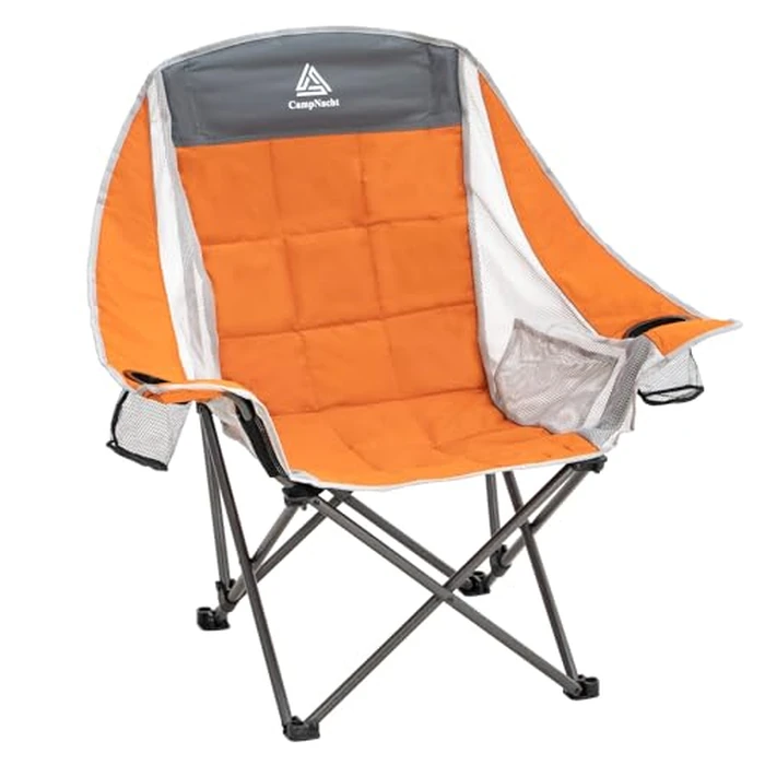 CampNacht Outdoor Camping Lawn Chair, Oversized Padded Chair for Adults with Cup Holders, Portable Lightweight Folding Chair for Outside with Carry Bag for Camping, Hiking, Orange, 1 Pack by YOUGYM - Used - Like New condition