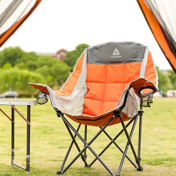 CampNacht Outdoor Camping Lawn Chair, Oversized Padded Chair for Adults with Cup Holders, Portable Lightweight Folding Chair for Outside with Carry Bag for Camping, Hiking, Orange, 1 Pack by YOUGYM - Image 3