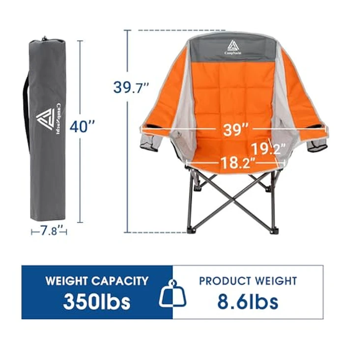 CampNacht Outdoor Camping Lawn Chair, Oversized Padded Chair for Adults with Cup Holders, Portable Lightweight Folding Chair for Outside with Carry Bag for Camping, Hiking, Orange, 1 Pack by YOUGYM - Image 5