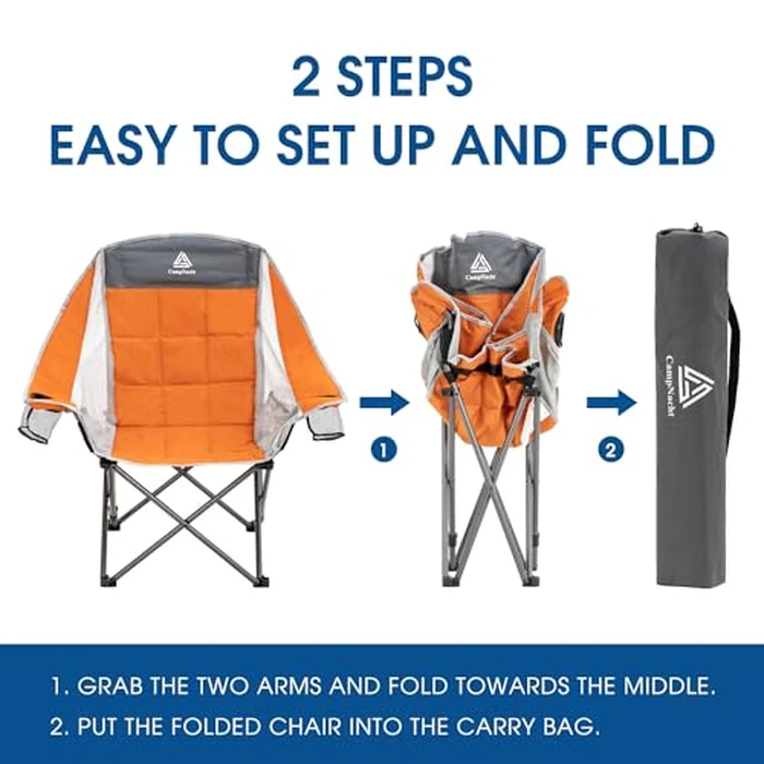 CampNacht Outdoor Camping Lawn Chair, Oversized Padded Chair for Adults with Cup Holders, Portable Lightweight Folding Chair for Outside with Carry Bag for Camping, Hiking, Orange, 1 Pack by YOUGYM - Image 7