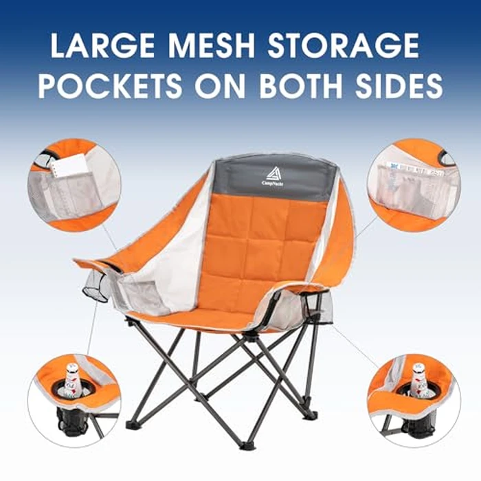 CampNacht Outdoor Camping Lawn Chair, Oversized Padded Chair for Adults with Cup Holders, Portable Lightweight Folding Chair for Outside with Carry Bag for Camping, Hiking, Orange, 1 Pack by YOUGYM - Image 8