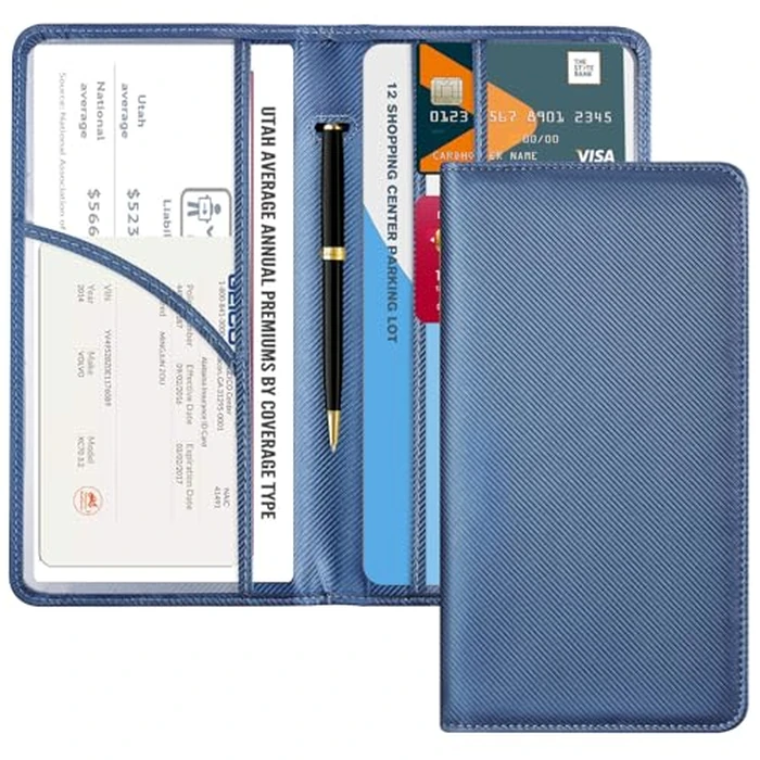 CoBak Car Registration and Insurance Holder - Vehicle Glove Box Car Organizer,Auto Truck Comparment Accessories Case with Magnetic Closure for Driver License,Cards, Carbon Blue by CoBak - Image 1