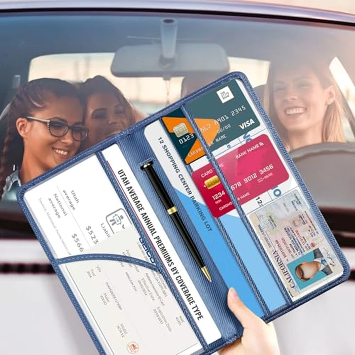 CoBak Car Registration and Insurance Holder - Vehicle Glove Box Car Organizer,Auto Truck Comparment Accessories Case with Magnetic Closure for Driver License,Cards, Carbon Blue by CoBak - Image 6