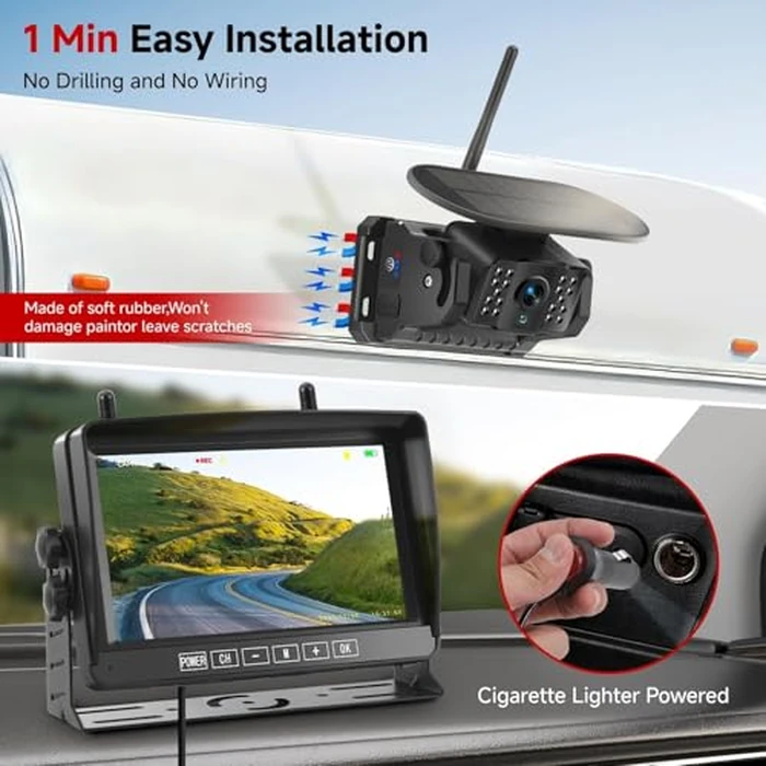 Venluna Dual Wireless Magnetic Backup Camera for Trailer - 7” 1080P HD 4CH Monitor with Solar 15000mAh Rechargeable Night Vision Rear Camera, DVR Loop Recording Waterproof No Delay for Truck,RV,Camper by Venluna - Image 2