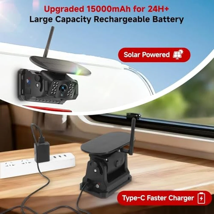Venluna Dual Wireless Magnetic Backup Camera for Trailer - 7” 1080P HD 4CH Monitor with Solar 15000mAh Rechargeable Night Vision Rear Camera, DVR Loop Recording Waterproof No Delay for Truck,RV,Camper by Venluna - Image 3