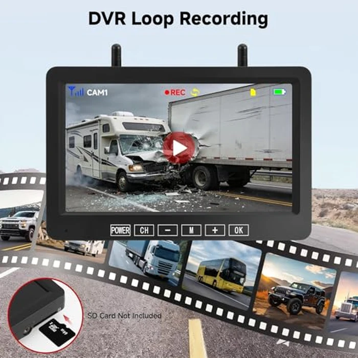 Venluna Dual Wireless Magnetic Backup Camera for Trailer - 7” 1080P HD 4CH Monitor with Solar 15000mAh Rechargeable Night Vision Rear Camera, DVR Loop Recording Waterproof No Delay for Truck,RV,Camper by Venluna - Image 6