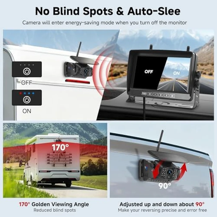 Venluna Dual Wireless Magnetic Backup Camera for Trailer - 7” 1080P HD 4CH Monitor with Solar 15000mAh Rechargeable Night Vision Rear Camera, DVR Loop Recording Waterproof No Delay for Truck,RV,Camper by Venluna - Image 7