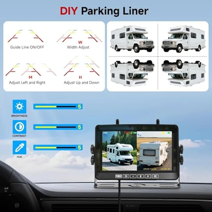 Venluna Dual Wireless Magnetic Backup Camera for Trailer - 7” 1080P HD 4CH Monitor with Solar 15000mAh Rechargeable Night Vision Rear Camera, DVR Loop Recording Waterproof No Delay for Truck,RV,Camper by Venluna - Image 8