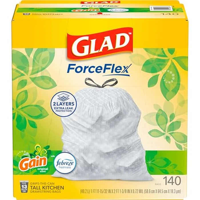 Glad ForceFlex Tall Kitchen Trash Bags, 13 Gallon, Gain Original, 140 Count (Package May Vary) by Glad - Image 2