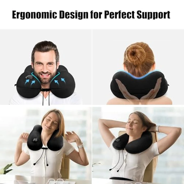 urophylla Inflatable Travel Neck Pillow for Airplanes, Super Soft Velvet Neck Support, Adjustable Firmness, Blow Up Plane Pillow for Long Flights, Road Trips, Travel Essentials with Eye Mask, Earplug by UROPHYLLA - Image 2