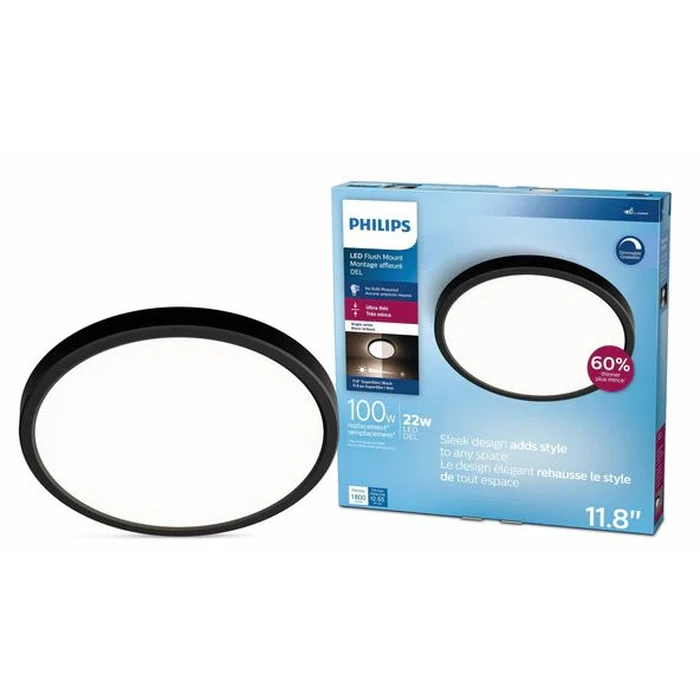 Philips LED 22W 3000K 11.8" Super Slim Ceiling Light - Black by Philips - Image 1