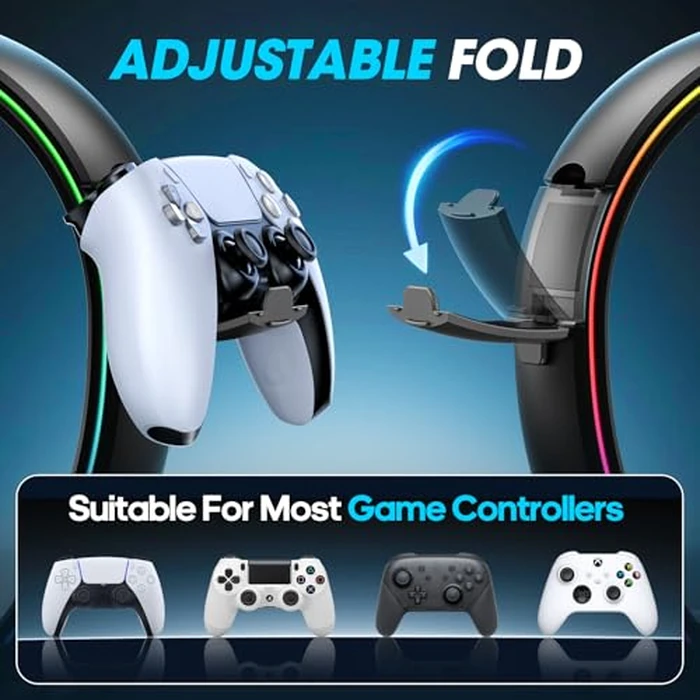 KDD RGB Headphone & Controller Stand with 9 Light Modes - Foldable Controller Hanger for Desk - Earphone Stand with Cable Organizer - for Gamers Desktop Accessories by KDD - Image 4