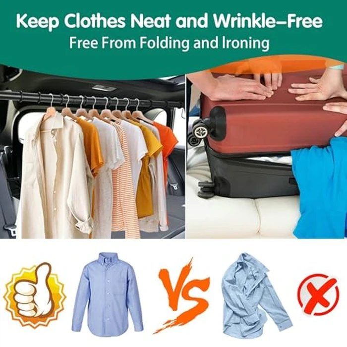 Car Clothes Hanger Bar - Adjustable Telescopic Car Clothes Rack, 30-62 Inches, for Wrinkle-Free Clothes Hanging in Vehicles, Heavy-Duty Non-Slip Car Hanging Rod for Sedans, SUVs, Trucks, Travel by Hoapavi - Image 3