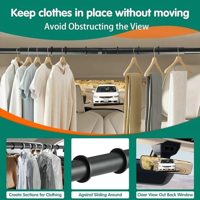 Car Clothes Hanger Bar - Adjustable Telescopic Car Clothes Rack, 30-62 Inches, for Wrinkle-Free Clothes Hanging in Vehicles, Heavy-Duty Non-Slip Car Hanging Rod for Sedans, SUVs, Trucks, Travel by Hoapavi - Image 4