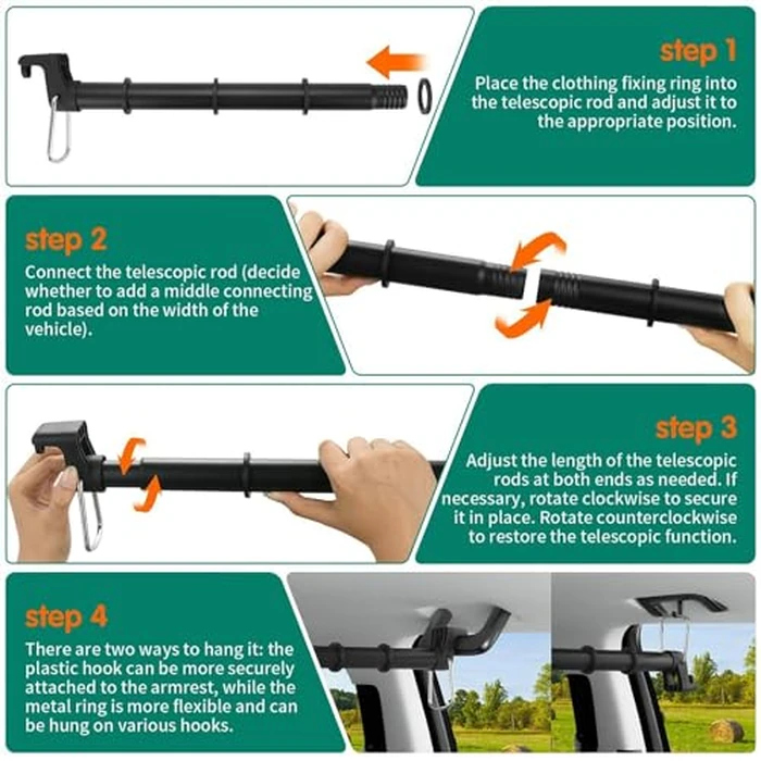 Car Clothes Hanger Bar - Adjustable Telescopic Car Clothes Rack, 30-62 Inches, for Wrinkle-Free Clothes Hanging in Vehicles, Heavy-Duty Non-Slip Car Hanging Rod for Sedans, SUVs, Trucks, Travel by Hoapavi - Image 8