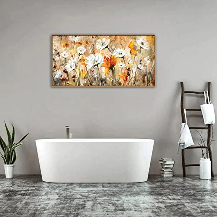 Framed Wall Art Wildflowers Canvas Wall Pictures Abstract White Daisy Flowers Canvas Prints Orange Yellow Floral Landscape Painting Artwork for Living Room Bedroom Kitchen Home Office Decor 60x120 CM by VEAEE - Image 6