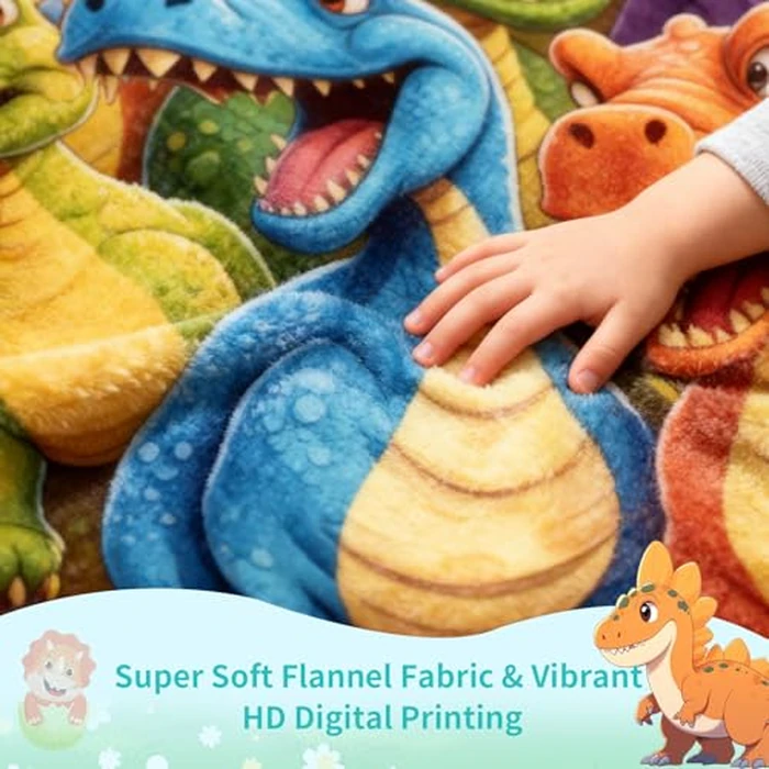 Dinosaur Blanket for Boys Girls 3D Dinosaur Throw Dino Blanket for Toddler Boys Kids Cute Smiling Dinosaurs HD Digital Print Flannel Ultra Soft Lightweight All Season (30"x40") by Dojavop - Image 3