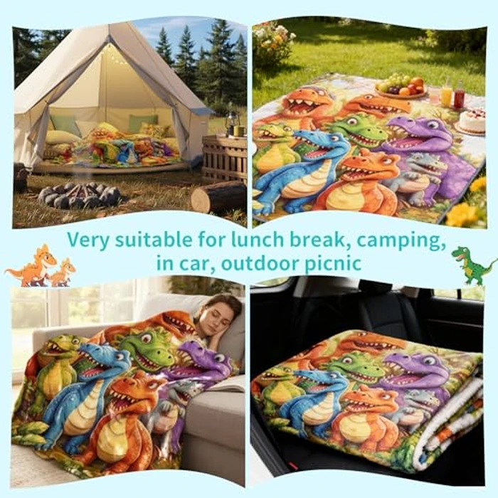 Dinosaur Blanket for Boys Girls 3D Dinosaur Throw Dino Blanket for Toddler Boys Kids Cute Smiling Dinosaurs HD Digital Print Flannel Ultra Soft Lightweight All Season (30"x40") by Dojavop - Image 4