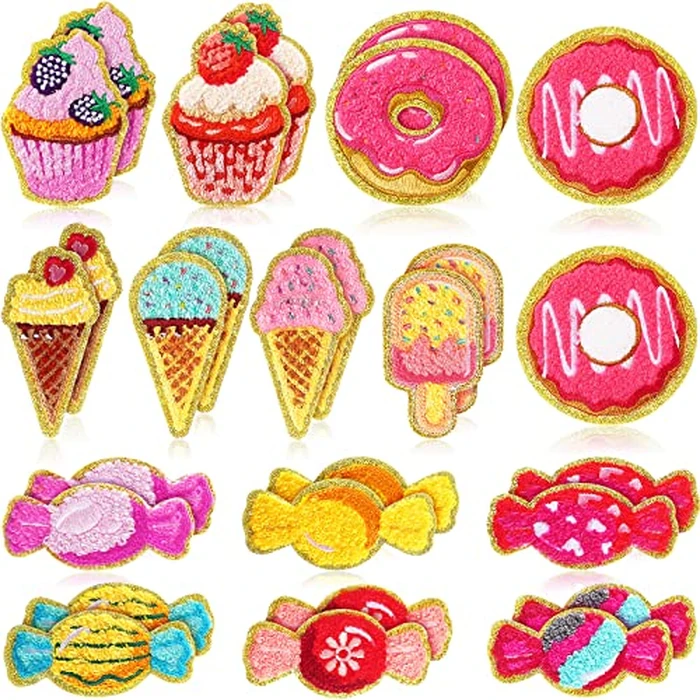 WILLBOND 28 Pcs Dessert Theme Chenille Patches, Self Adhesive Cute Ice Cream Candy Stickers for Crafts, Notebook Decorations, Party Setups, Stationery DIY, Baking-Themed Parties Girls Women Gifts by WILLBOND - Image 1