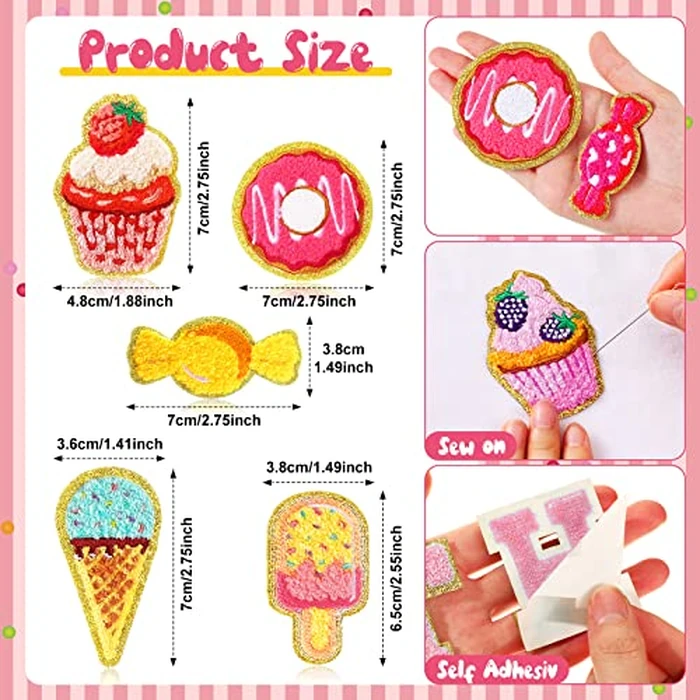 WILLBOND 28 Pcs Dessert Theme Chenille Patches, Self Adhesive Cute Ice Cream Candy Stickers for Crafts, Notebook Decorations, Party Setups, Stationery DIY, Baking-Themed Parties Girls Women Gifts by WILLBOND - Image 2
