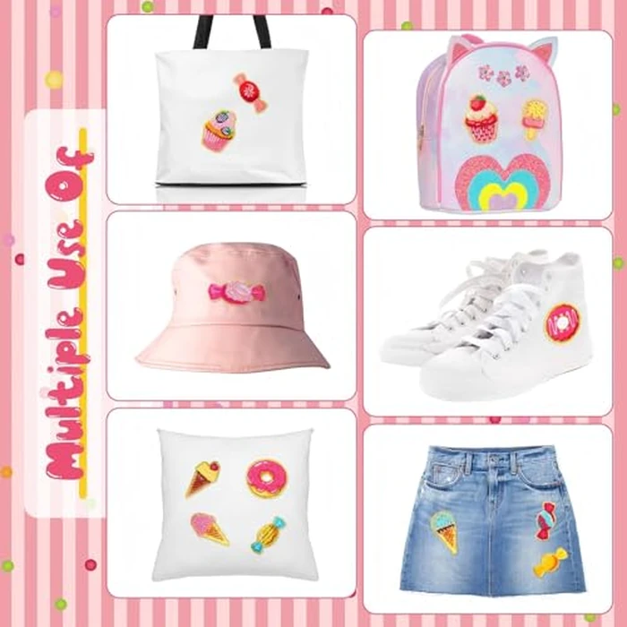 WILLBOND 28 Pcs Dessert Theme Chenille Patches, Self Adhesive Cute Ice Cream Candy Stickers for Crafts, Notebook Decorations, Party Setups, Stationery DIY, Baking-Themed Parties Girls Women Gifts by WILLBOND - Image 3