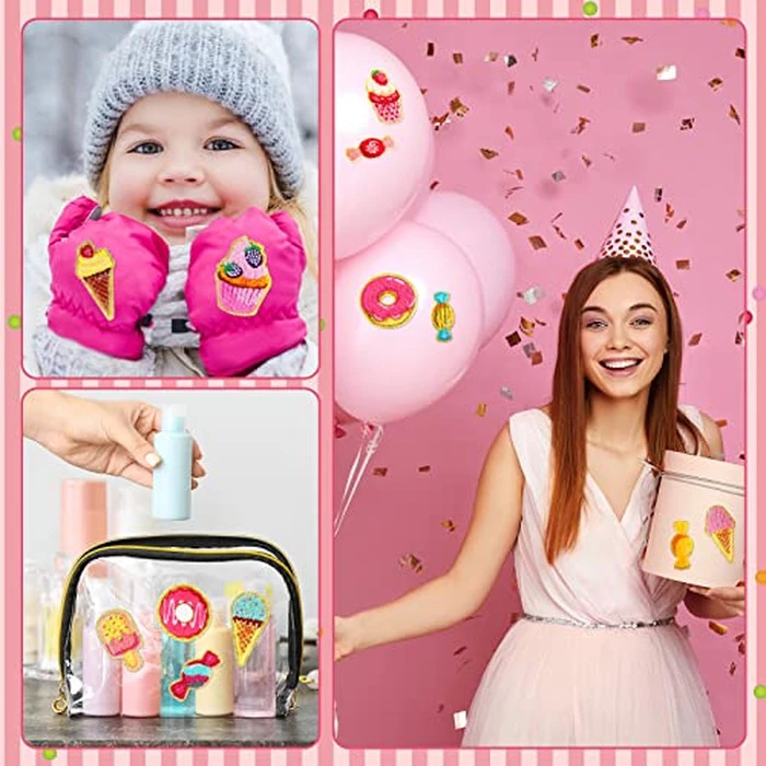 WILLBOND 28 Pcs Dessert Theme Chenille Patches, Self Adhesive Cute Ice Cream Candy Stickers for Crafts, Notebook Decorations, Party Setups, Stationery DIY, Baking-Themed Parties Girls Women Gifts by WILLBOND - Image 4