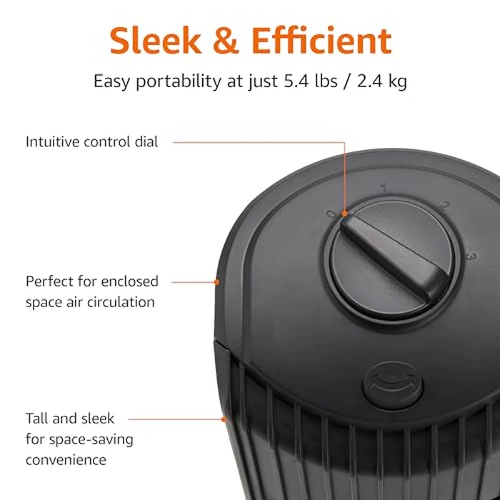 Amazon Basics 28" 60-Degree Oscillating Tower Fan with Powerful Airflow for Bedroom, Living Room, Office, 3 Speeds, Mechanical Control, Air Circulator, 35W, 27.8"H x 9.4"D x 9.4"W, Black by Amazon Basics - Image 3