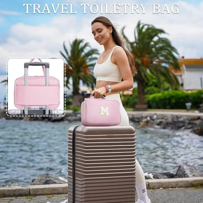 YOOLIFE Hanging Toiletry Bag - Large Capacity Personalized Travel Toiletry Bag for Women, Cruise Ship Essentials - Letter S, Pink by YOOLIFE - Image 2
