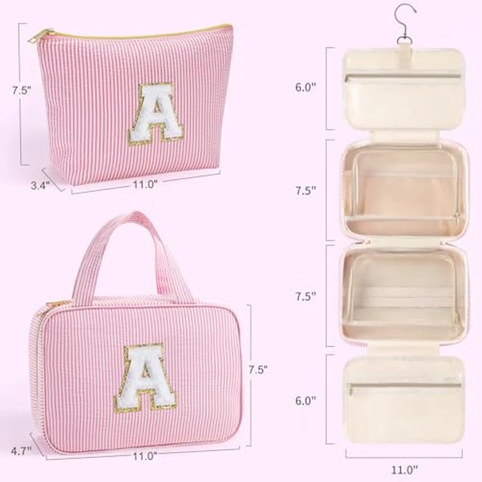 YOOLIFE Hanging Toiletry Bag - Large Capacity Personalized Travel Toiletry Bag for Women, Cruise Ship Essentials - Letter S, Pink by YOOLIFE - Image 5