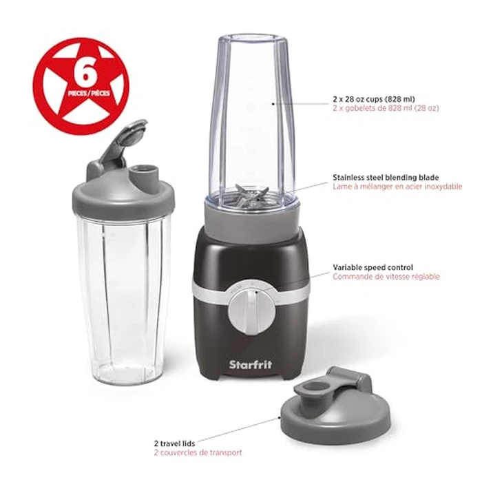 Starfrit Personal Blender, Two 828ml Cups, High, Low & Pulse Modes, 300W, Black by Starfrit - Image 2