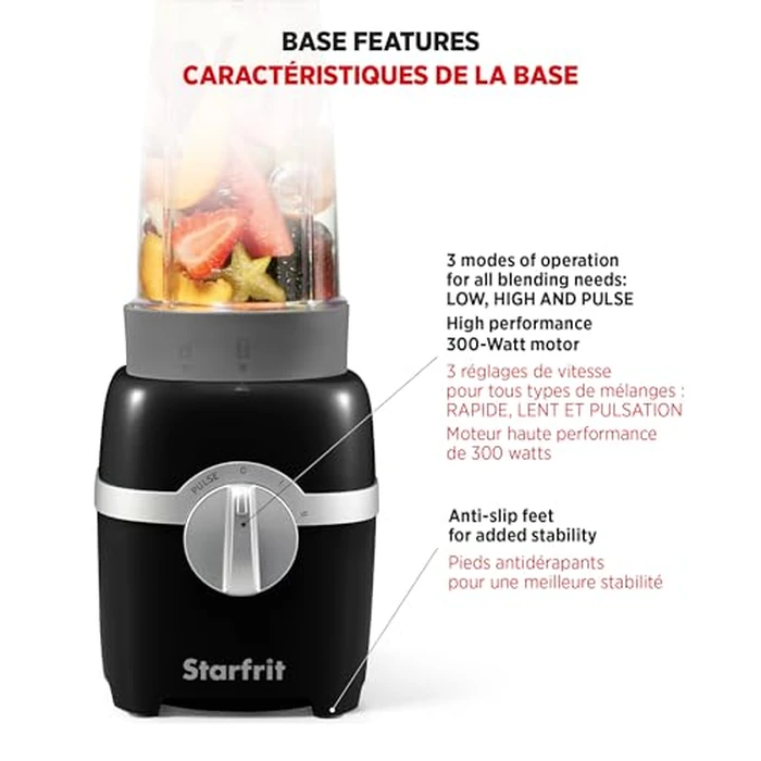 Starfrit Personal Blender, Two 828ml Cups, High, Low & Pulse Modes, 300W, Black by Starfrit - Image 6