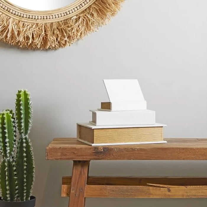 Deco 79 Linen Faux Storage Book Box, Set of 3 12", 9", 6"H, White by Deco 79 - Image 5