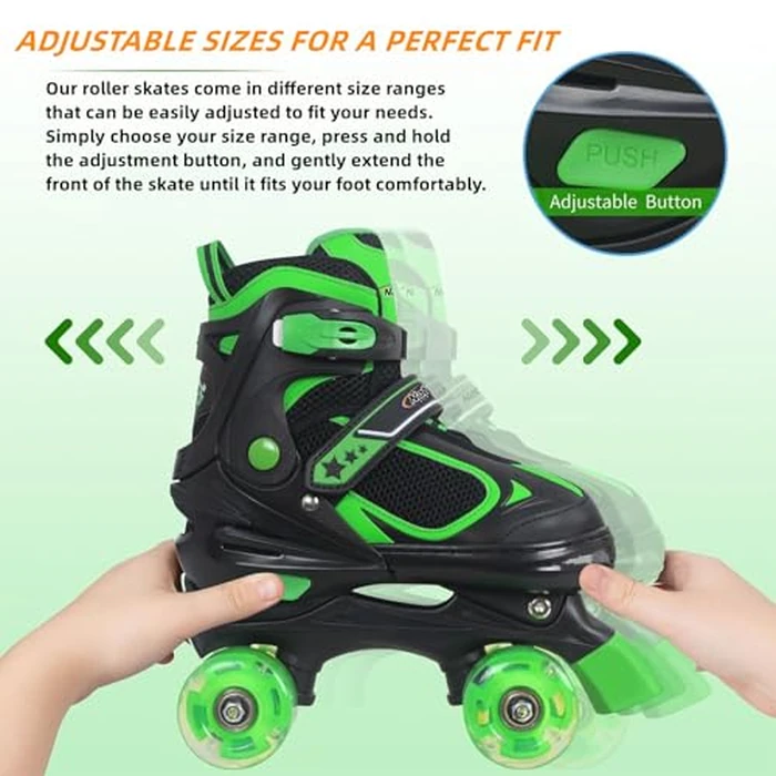Nattork Kids Roller Skates for Boys Girls, 4 Sizes Adjustable Quad Skates with Light up Wheels,Best Gift Beginners Outdoor Sports Green L by BASYNOL - Image 4