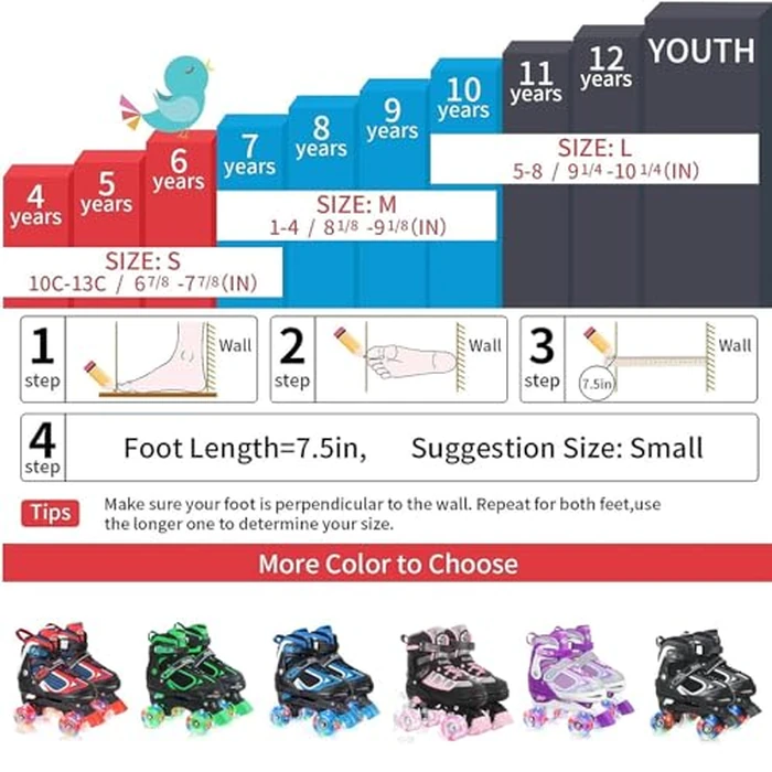 Nattork Kids Roller Skates for Boys Girls, 4 Sizes Adjustable Quad Skates with Light up Wheels,Best Gift Beginners Outdoor Sports Green L by BASYNOL - Image 5