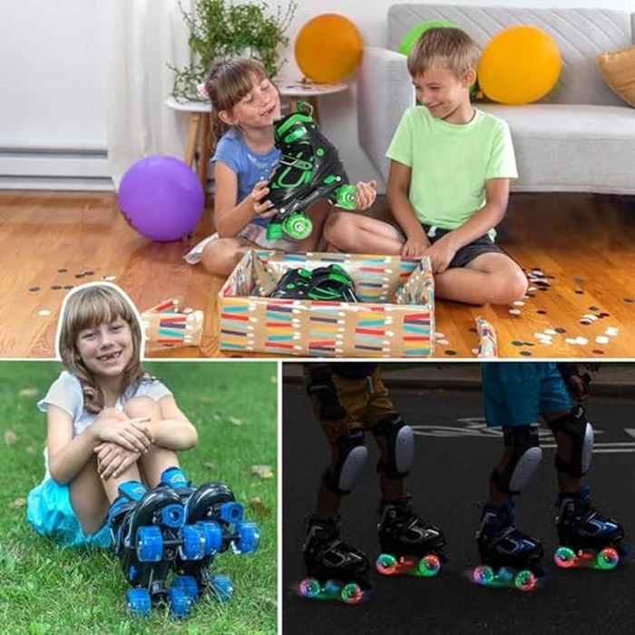 Nattork Kids Roller Skates for Boys Girls, 4 Sizes Adjustable Quad Skates with Light up Wheels,Best Gift Beginners Outdoor Sports Green L by BASYNOL - Image 7