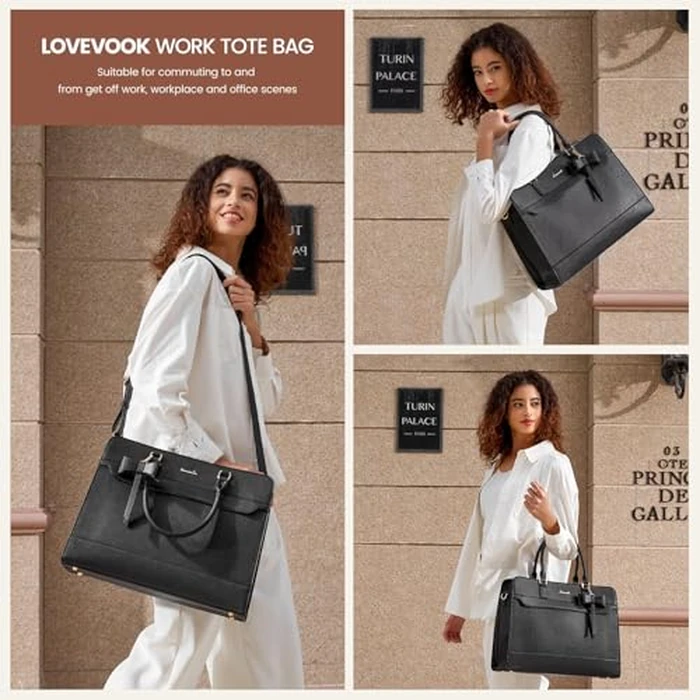 LOVEVOOK Laptop Tote Bag for Women, Leather Work Bag, Waterproof Business Teacher Bag, Large Computer Handbag Purse Briefcase, Office Gifts for Women by LOVEVOOK - Image 2