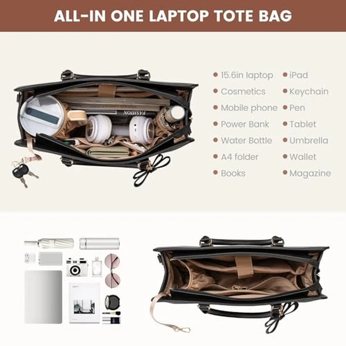 LOVEVOOK Laptop Tote Bag for Women, Leather Work Bag, Waterproof Business Teacher Bag, Large Computer Handbag Purse Briefcase, Office Gifts for Women by LOVEVOOK - Image 4