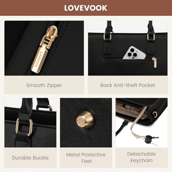 LOVEVOOK Laptop Tote Bag for Women, Leather Work Bag, Waterproof Business Teacher Bag, Large Computer Handbag Purse Briefcase, Office Gifts for Women by LOVEVOOK - Image 6