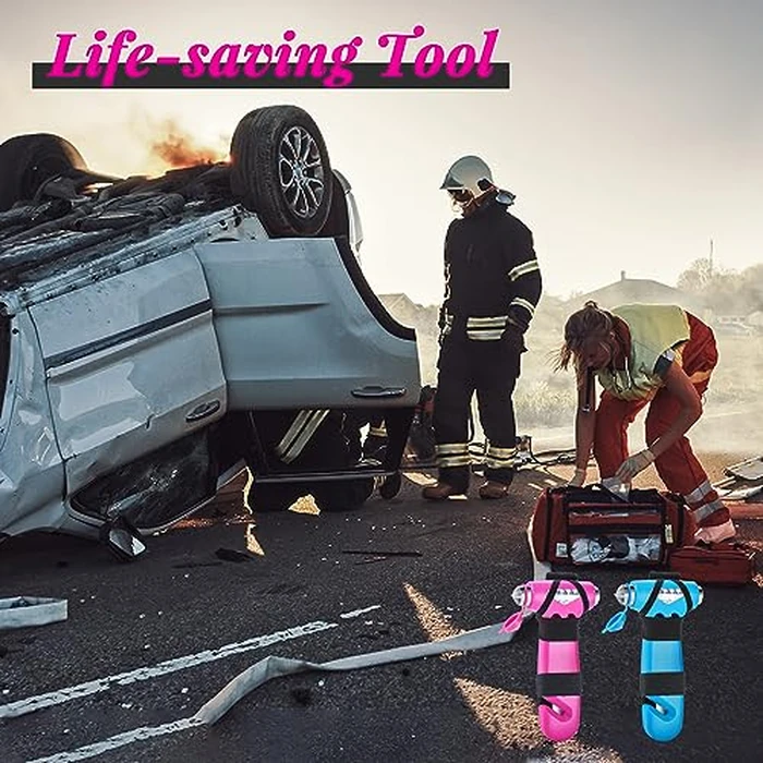 SINSEN Car Safety Hammer, Automotive Window Breaker and Seatbelt Cutter for Women, Roadside Emergency Kit, 3 in 1 Escape Tools, Road Trip Essential and Must Haves (1, Pink) by SINSEN - Image 9