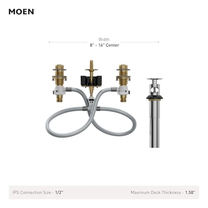 Moen 9000 Widespread Bathroom Sink Faucet Rough-in Valve with Drain Assembly, Featuring M-Pact Technology, Brass by Moen - Image 3