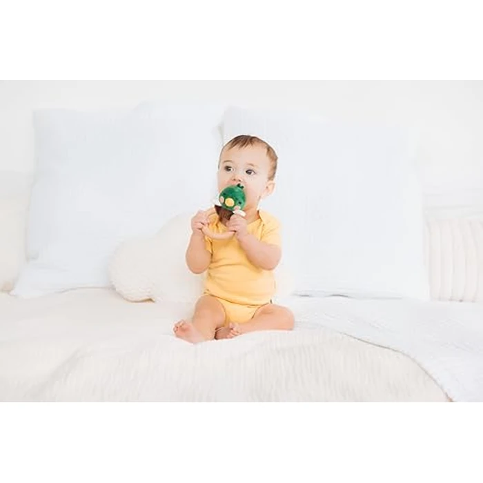 Pearhead Mallard Duck Wooden Baby Teether - Soft Plush Lovey with Natural Wood Rattle Ring, BPA & PVC-Free, Soothes Infant Gums, Multi-Sensory Newborn Essential for Boys, 0+ Months by Pearhead - Image 2
