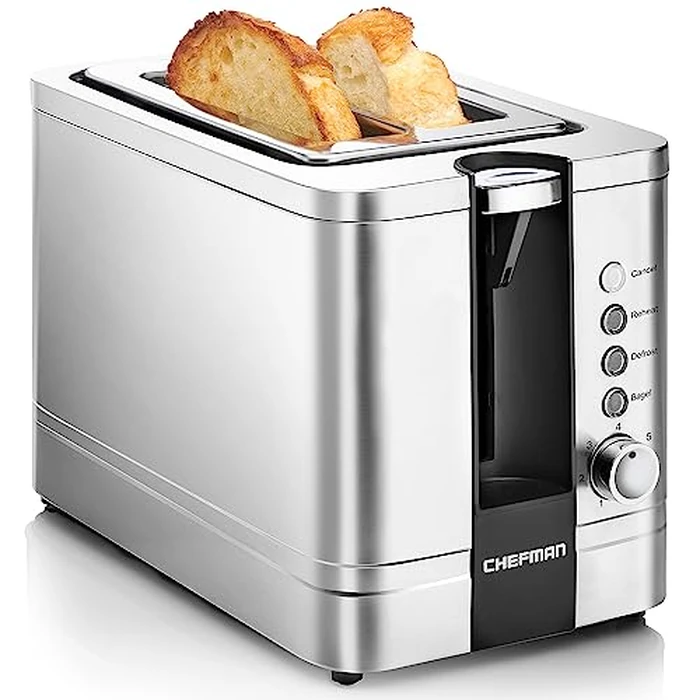 Chefman 2-Slice Pop-Up Stainless Steel Toaster w/ 7 Shade Settings, Extra Wide Slots for Toasting Bagels, Defrost/Reheat/Cancel Functions, Removable Crumb Tray, 850W, 120V, Silver by Chefman - Used - Acceptable condition - CA$22.90