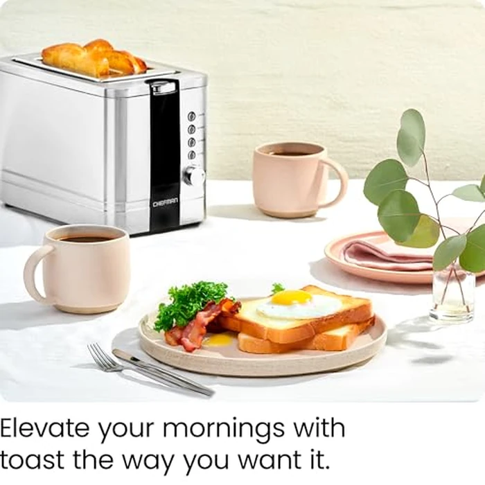 Chefman 2-Slice Pop-Up Stainless Steel Toaster w/ 7 Shade Settings, Extra Wide Slots for Toasting Bagels, Defrost/Reheat/Cancel Functions, Removable Crumb Tray, 850W, 120V, Silver by Chefman - Image 2