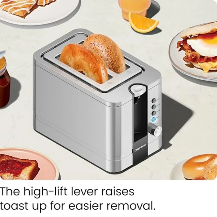 Chefman 2-Slice Pop-Up Stainless Steel Toaster w/ 7 Shade Settings, Extra Wide Slots for Toasting Bagels, Defrost/Reheat/Cancel Functions, Removable Crumb Tray, 850W, 120V, Silver by Chefman - Image 4