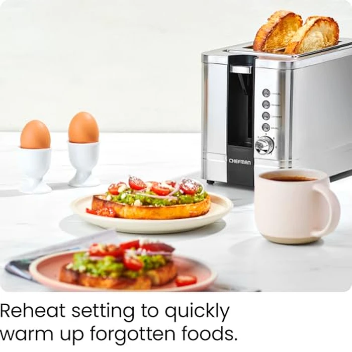 Chefman 2-Slice Pop-Up Stainless Steel Toaster w/ 7 Shade Settings, Extra Wide Slots for Toasting Bagels, Defrost/Reheat/Cancel Functions, Removable Crumb Tray, 850W, 120V, Silver by Chefman - Image 6