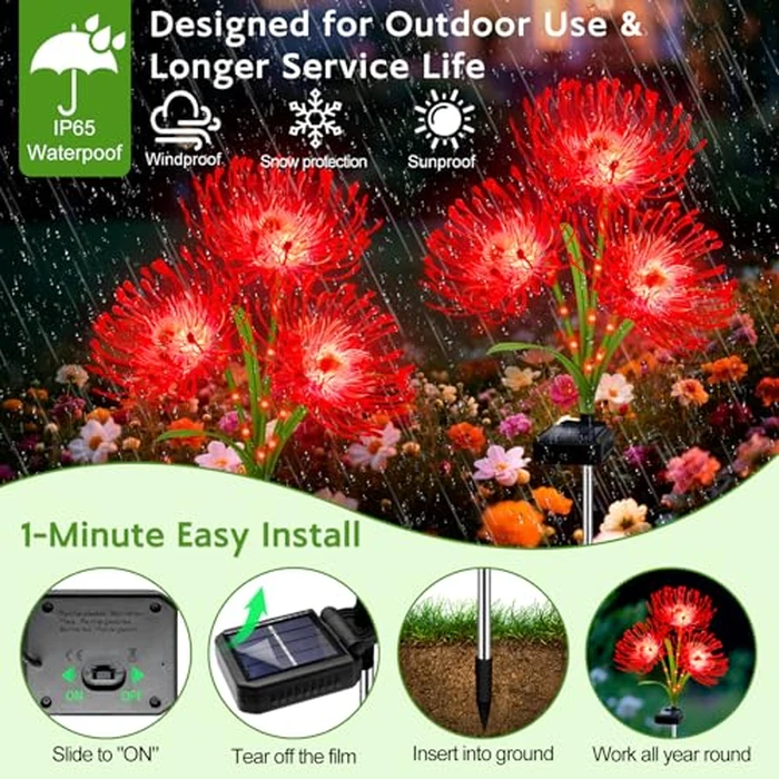 Solar Garden Flower Lights Outdoor, 8 Pack Red Spider Lily with Glowing Stems, Waterproof LED Yard Lawn Pathway Decor, Elegant Patio Garden Decoration, for Mom, Grandma, Women by yulloyello - Image 3