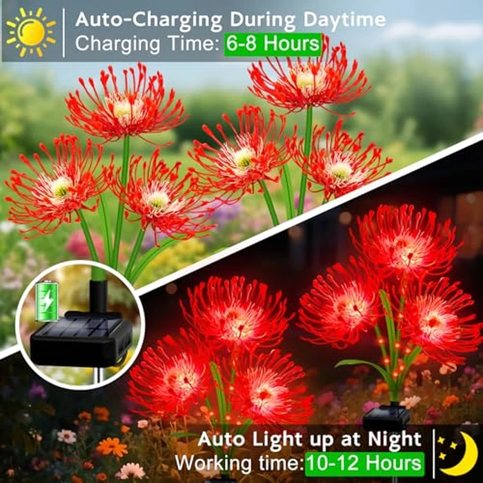 Solar Garden Flower Lights Outdoor, 8 Pack Red Spider Lily with Glowing Stems, Waterproof LED Yard Lawn Pathway Decor, Elegant Patio Garden Decoration, for Mom, Grandma, Women by yulloyello - Image 4