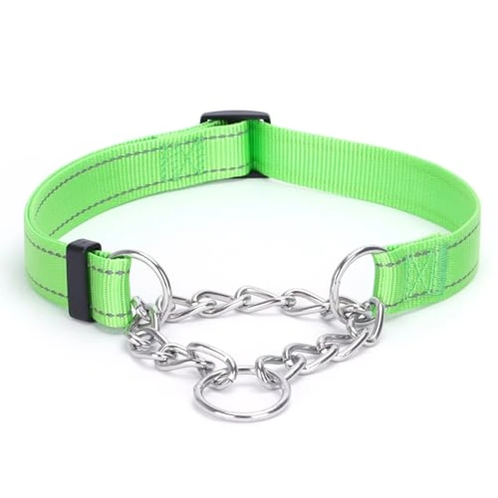 Martingale Dog Collar with Stainless Steel Chain, Martingale Collar with Reflective, Adjustable for Medium Large Dogs (Green,M) by Generic - Used - Like New condition - US$11.09